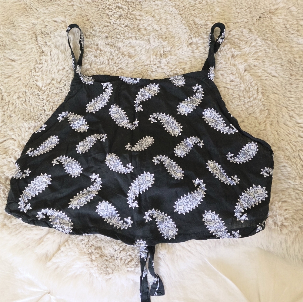 Brandy Melville paisley black tie top